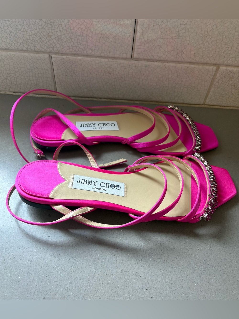 Jimmy Choo Maesie embellished satin crystal sandals
